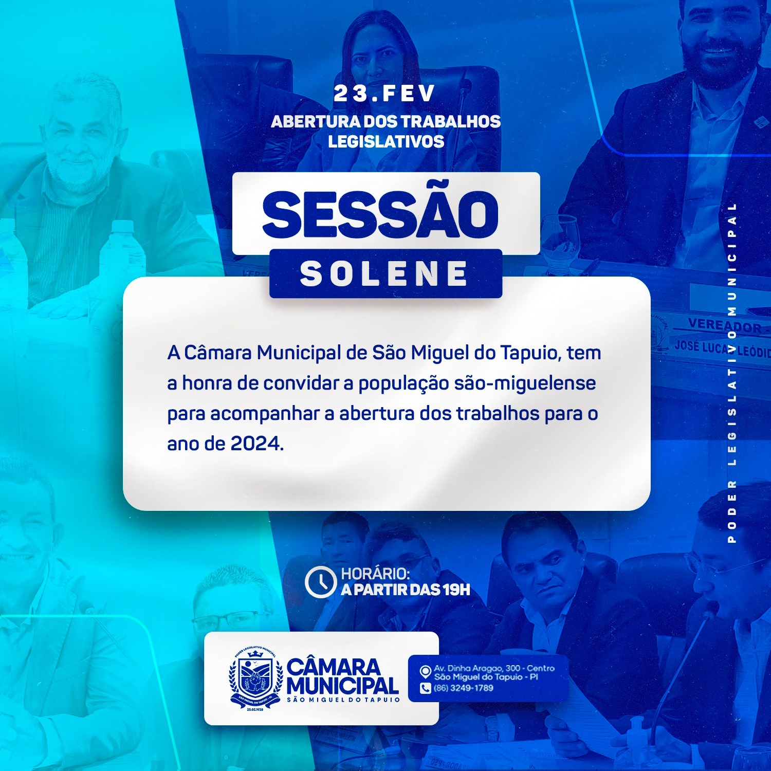 A mesa diretora da Câmara Municipal de Vereadores de São Miguel do Tapuio, convoca a Sessão Extraordinária para sexta-feira, dia 23 de Fevereiro.